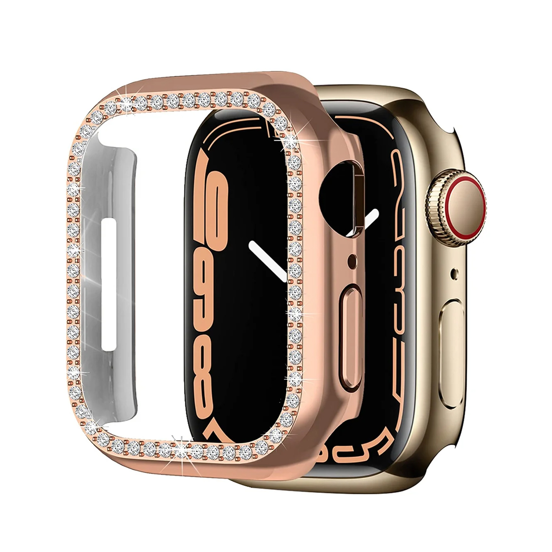 Apple Watch Uyumlu Şık Taşlı Parlak Kasa Koruyucu Rose Gold