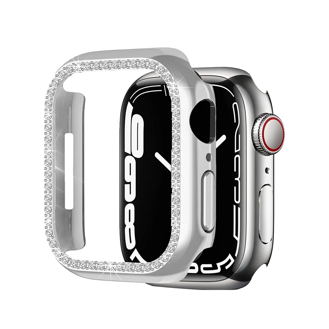 Apple Watch Uyumlu Şık Taşlı Parlak Kasa Koruyucu Silver